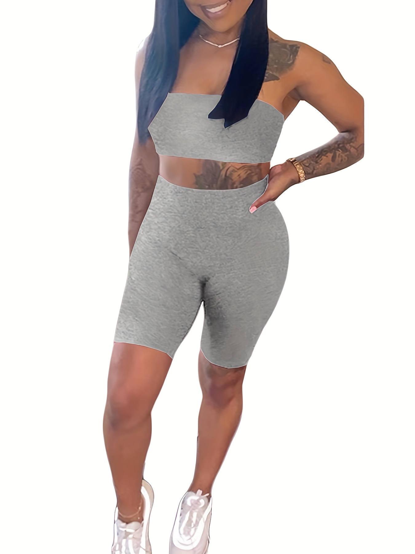 Grey biker shorts clearance outfit