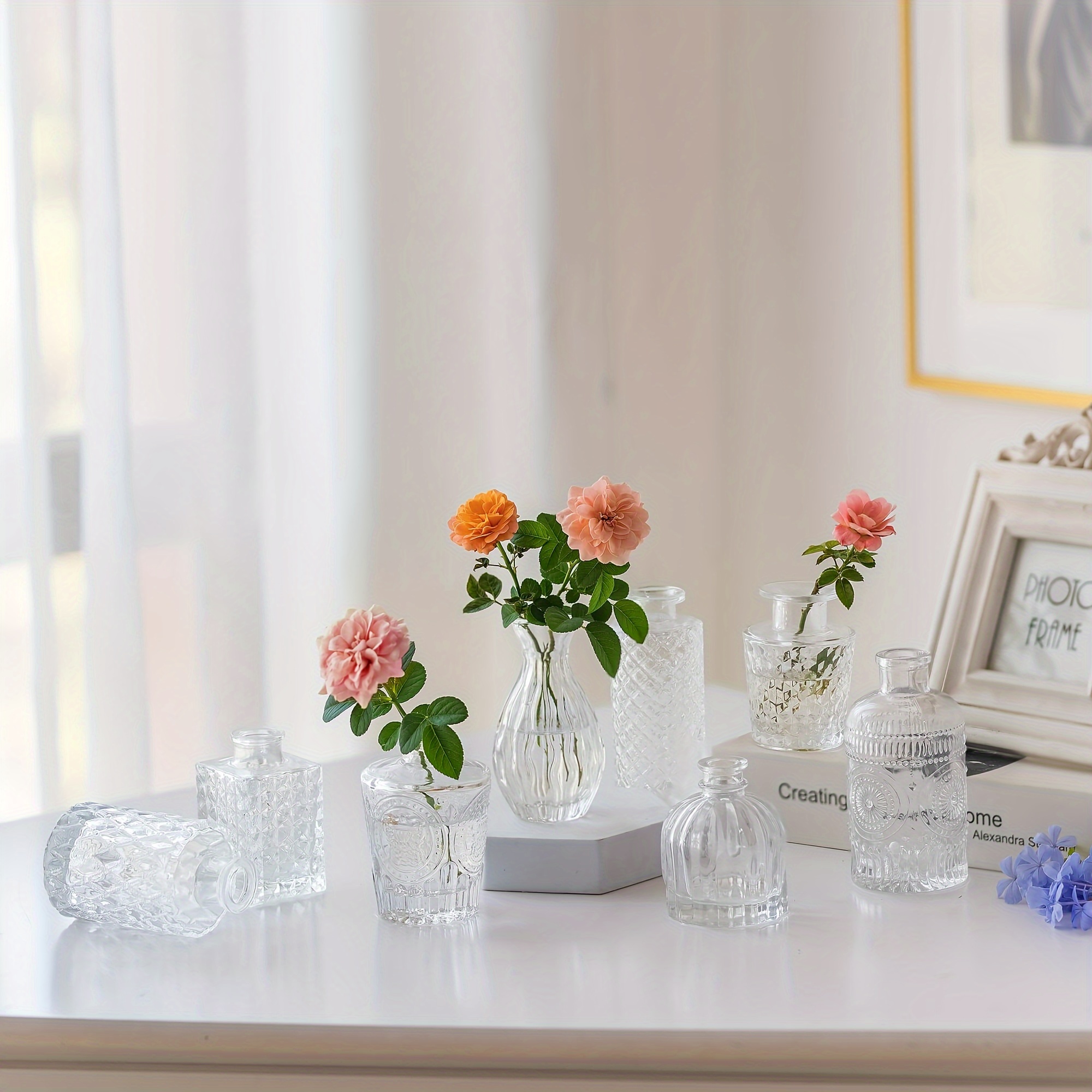 Juego moderno de floreros de cristal transparente a granel: Glasseam 8  piezas pequeños pequeños centros de mesa de flores jarrones decorativos  hechos
