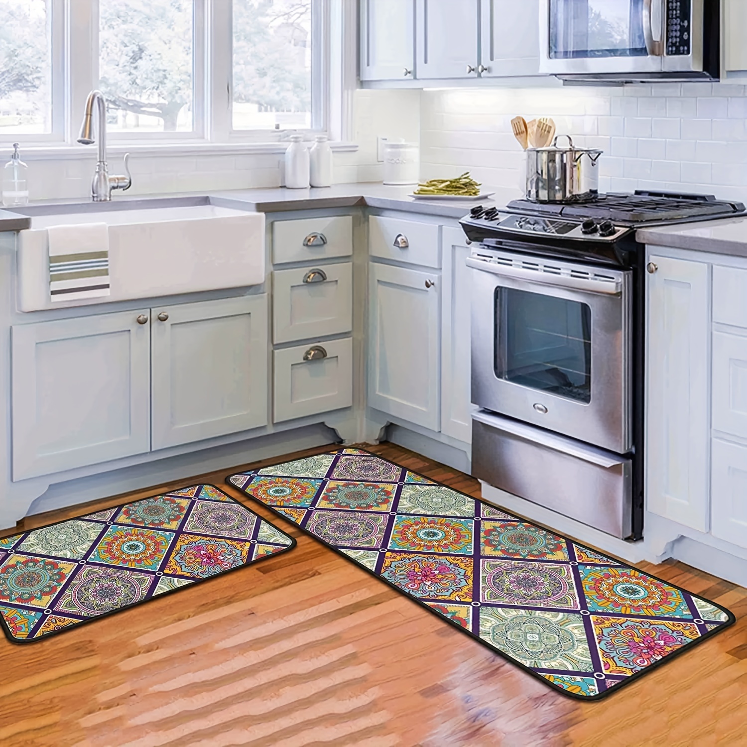 Mandala Pattern Printed Kitchen Floor Mat Boho Home - Temu