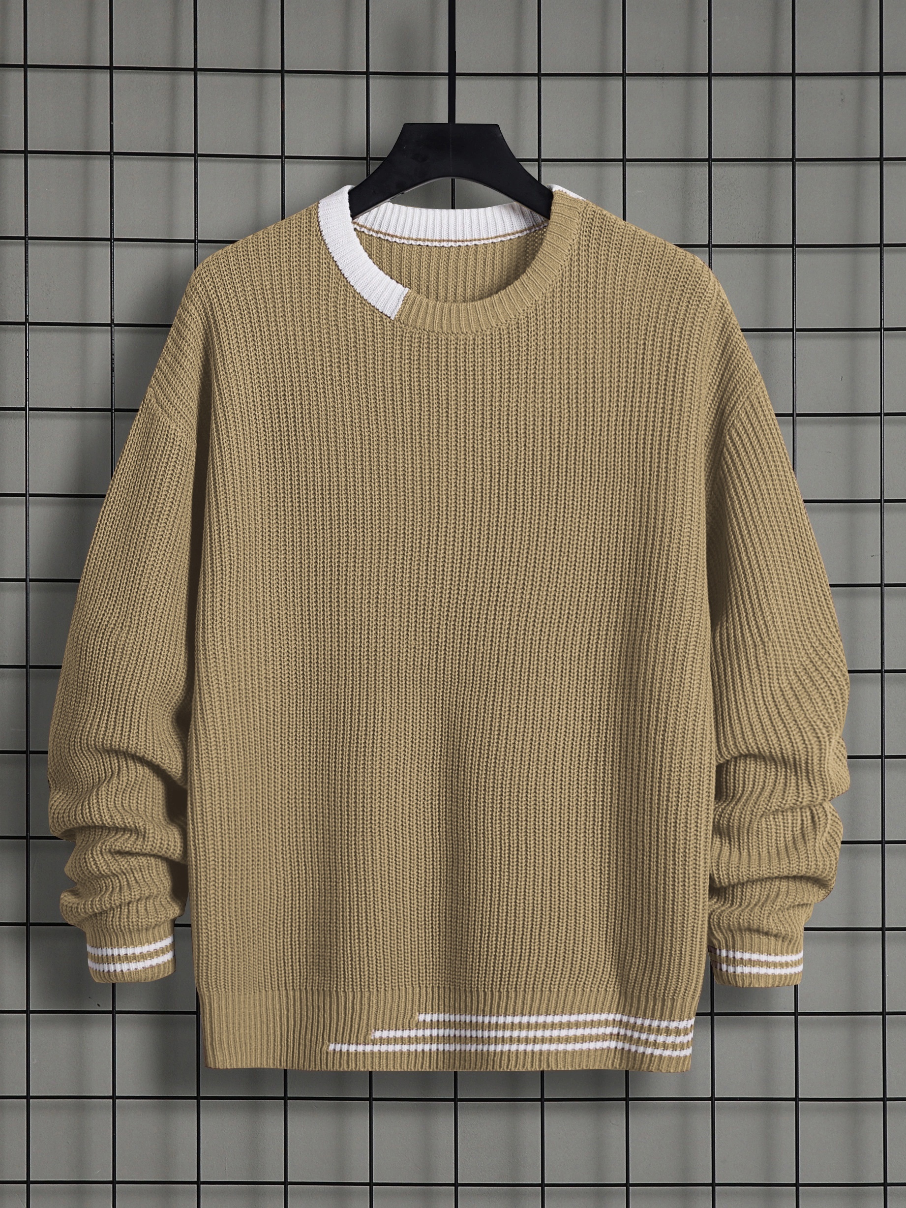 Classic Design Knitted Sweater, Men's Casual Warm High Stretch