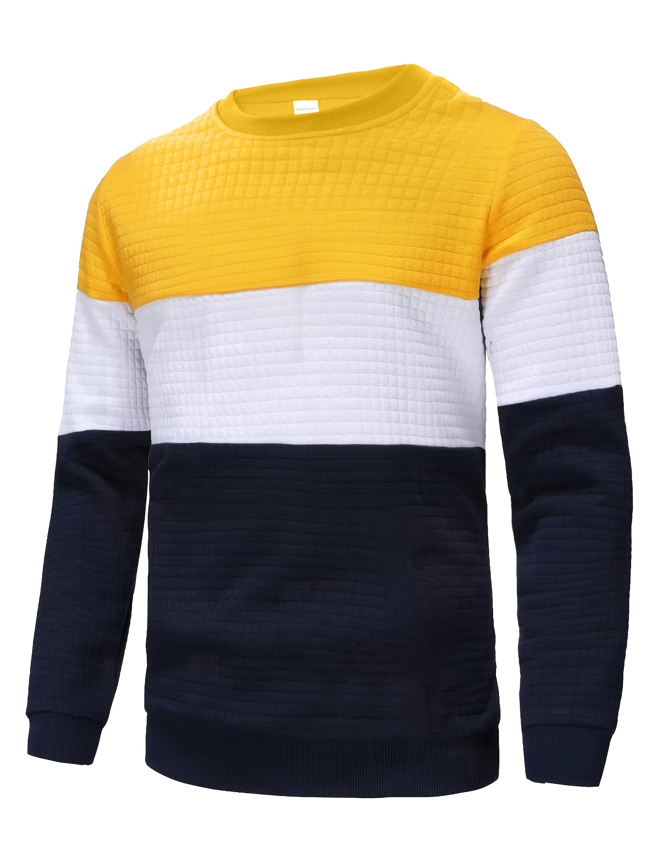 YYDGH Men's Waffle Sweater Long Sleeve Lightweight Classic Fit Sweater  Casual Crewneck Color Block Pullover Tops(Yellow,M)