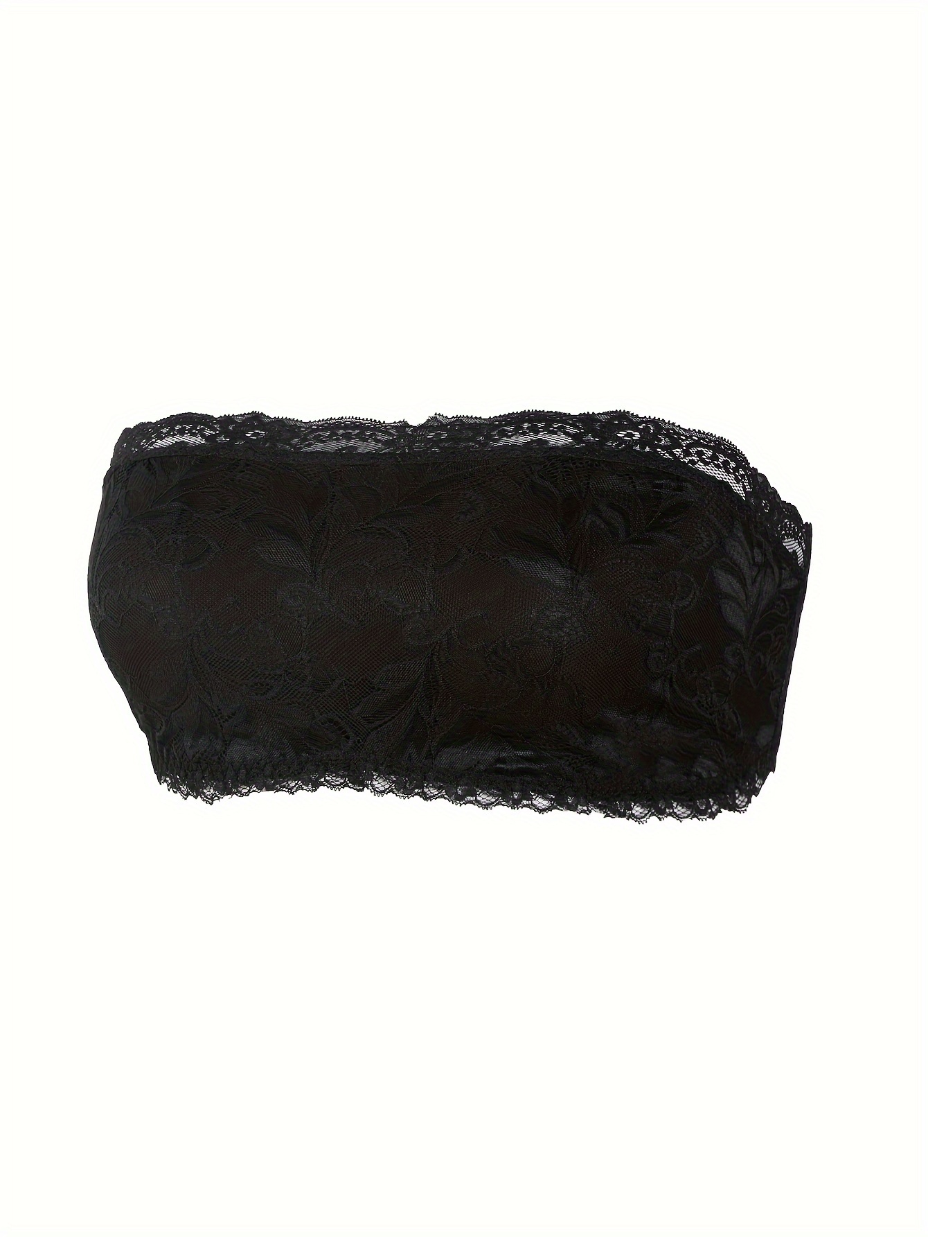 Plus Size Sexy Tube Bra, Women's Plus Solid High Stretch Lace Strapless Bandeau Tube Bra