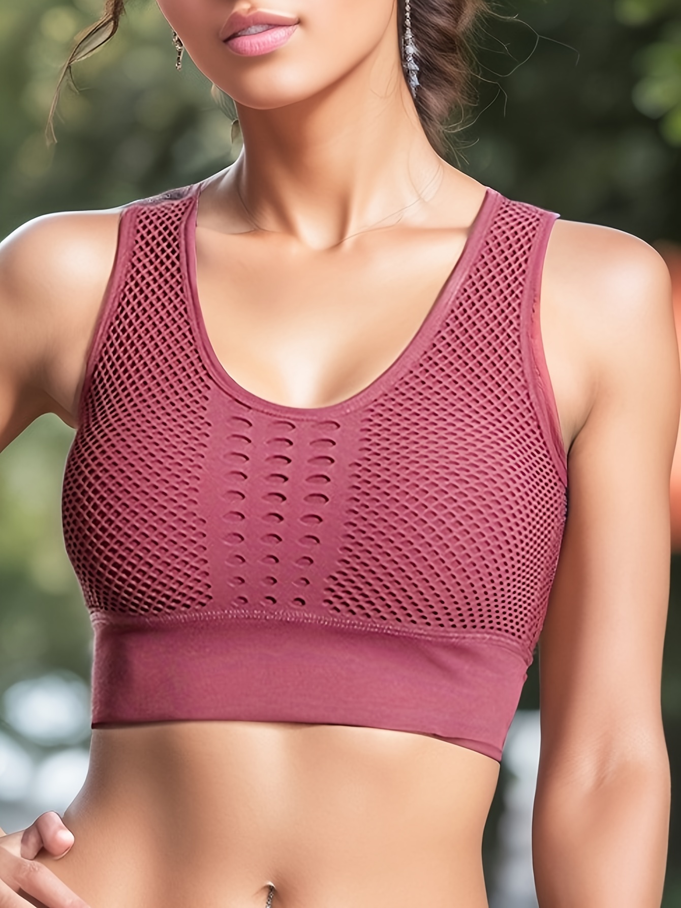 Solid Fishnet Sports Bra Hollow Breathable Running Workout - Temu Canada