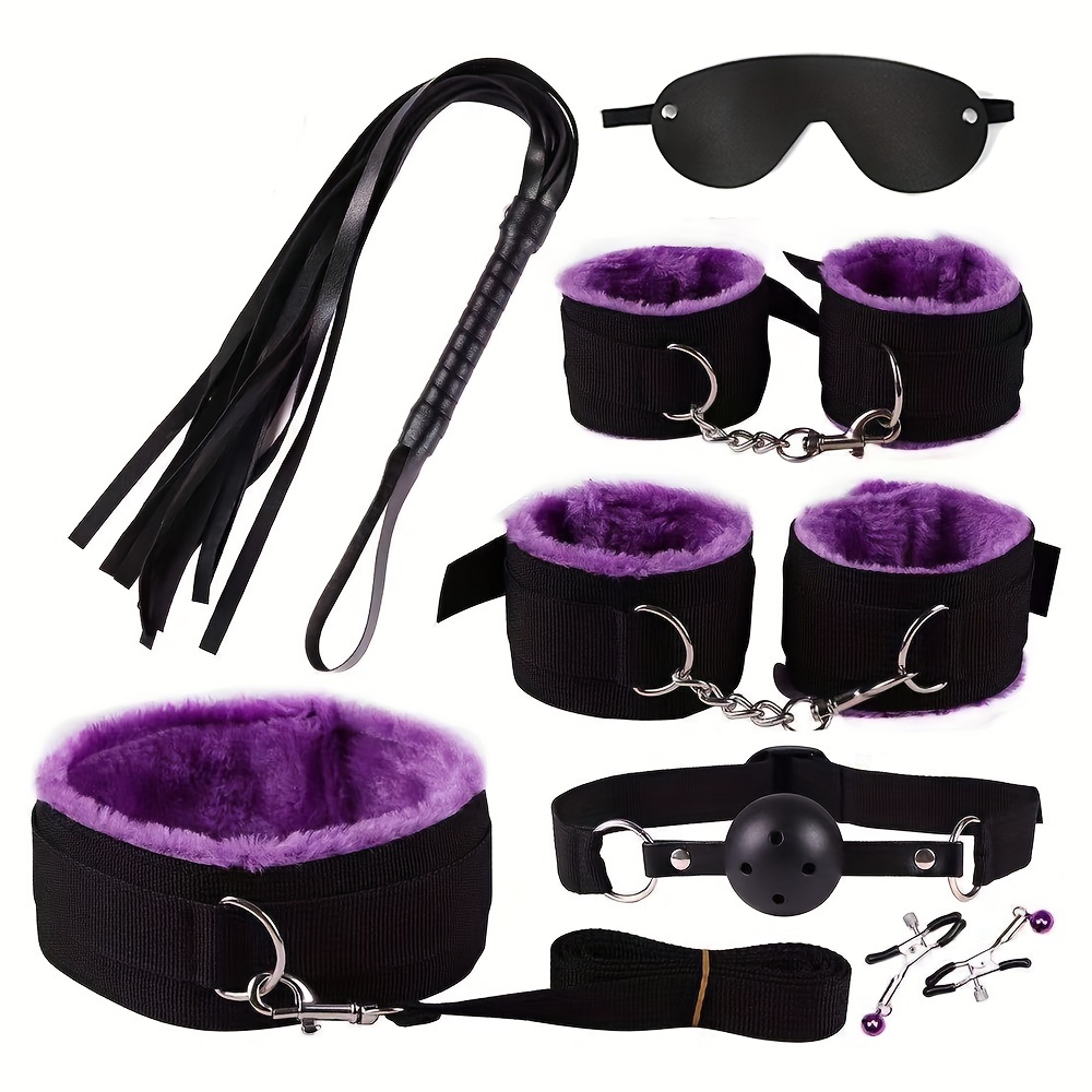 8-piece set Role Play handcuffs Whip adult sex toys purple bell knot  decoration, cute sexy toys 8-piece role play handcuffs adult sex toys  purple bell knot decoration, women's cute sexy toys