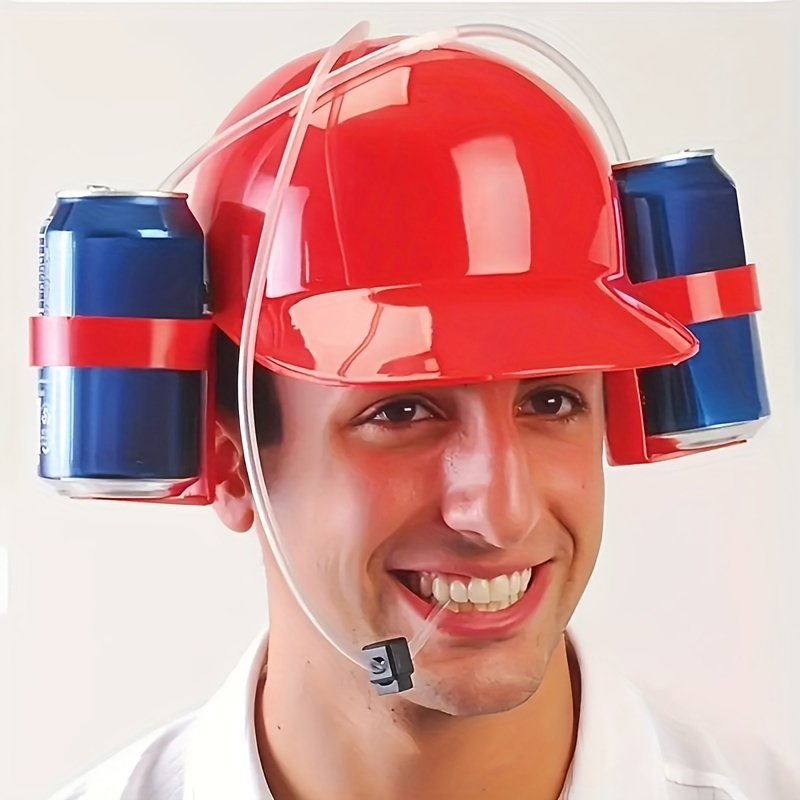 Novelty Place Drinking Helmet - Adjustable Can Holder Cap Drinker Favor Hat  - Straw for Beer Soda - Party Fun Beverage Gadgets(Yellow)