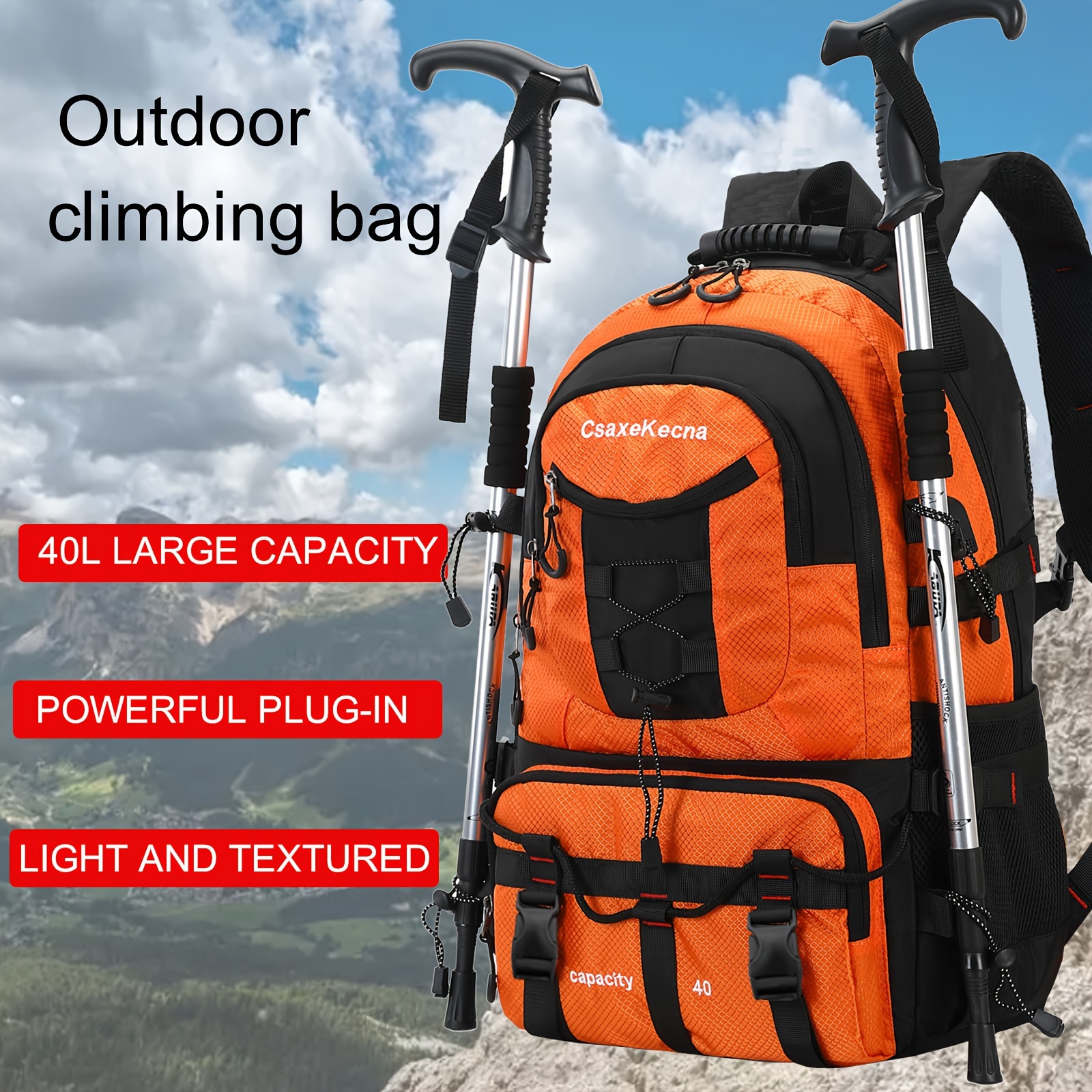 Mochila de senderismo ligera e impermeable de 40L con cubierta de lluvia,  mochila de viaje deportiva al aire libre para campamento, escalada, esquí