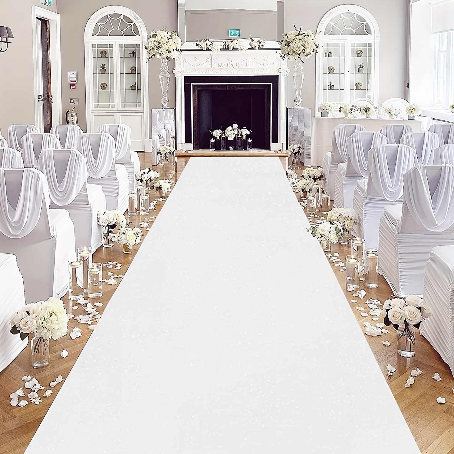  Alfombra de pasillo para ceremonia de boda, alfombra de evento  de 1 × 32.8 ft, alfombra de pasillo blanca, alfombra de pasillo de 0.079 in  antideslizante para decoración de playa al