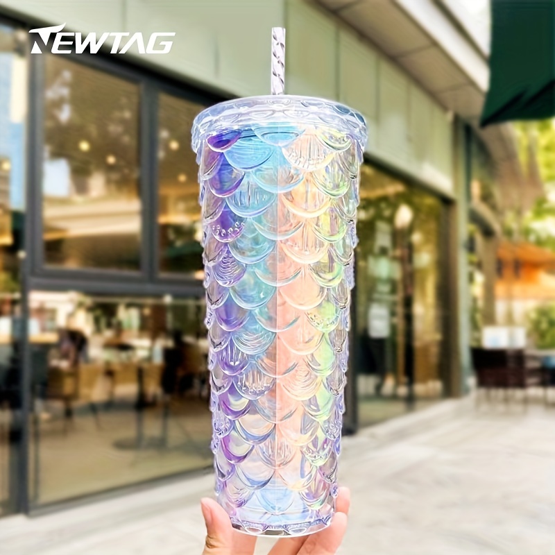 450ml Clear Tumbler With Straw Reusable Transparent Double-layer