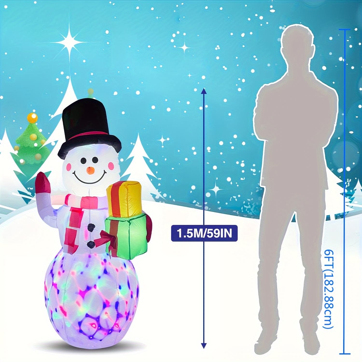 Christmas Inflatables Snowman Outdoor Yard Decor With Rotating Led