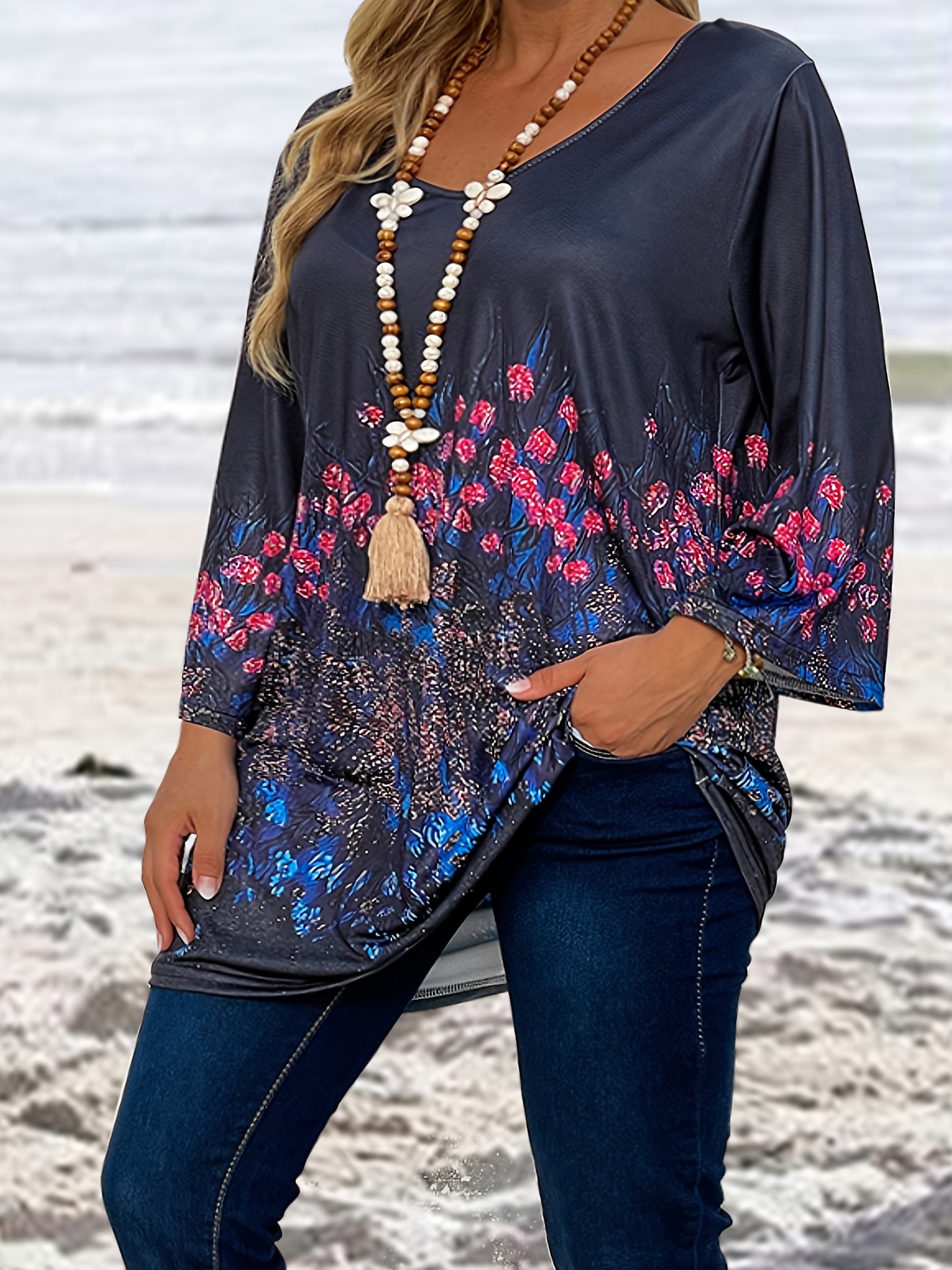 Womens Tops Casual 3/4 Sleeve Button up Slim Cute Tops Womens Fashion  Floral Half Sleeve Tunic Blouse Comfy Shirt Top at  Women's Clothing  store