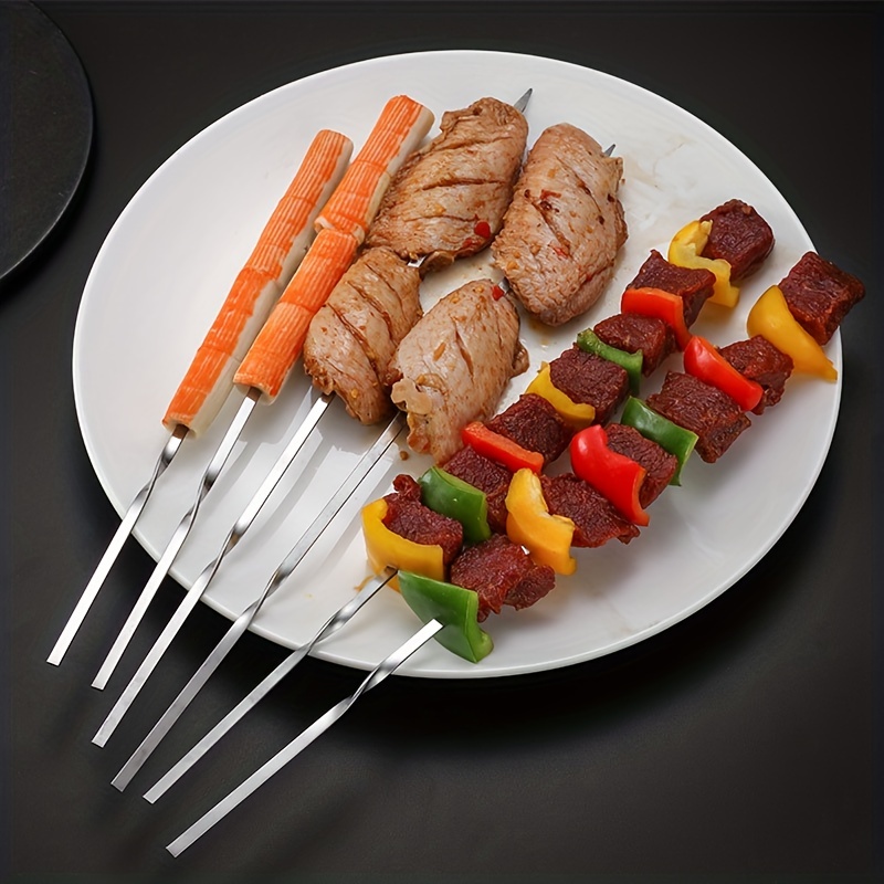 Bbq Skewers Stainless Steel Flat Skewers, Bbq Iron Skewers For Lamb Skewers,  Skewers For Grilled Meat Skewers, Super Easy To Use Bbq Essential Halloween  Christmas Party Favors, Kitchen Accessories Cookware Barbecue Tool