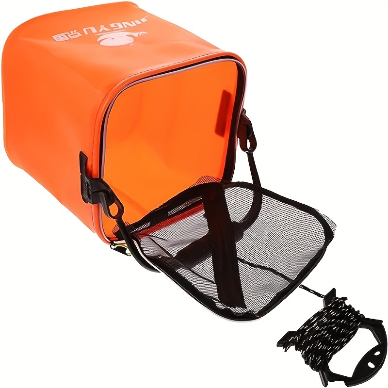 1pc Orange Foldable Fishing Bucket, Portable Mesh Top Fishing Barrel With  Handle, Fishing Tackle