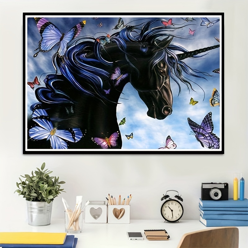 Diy Diamond Painting Black Unicorn Butterfly Handmade Home - Temu