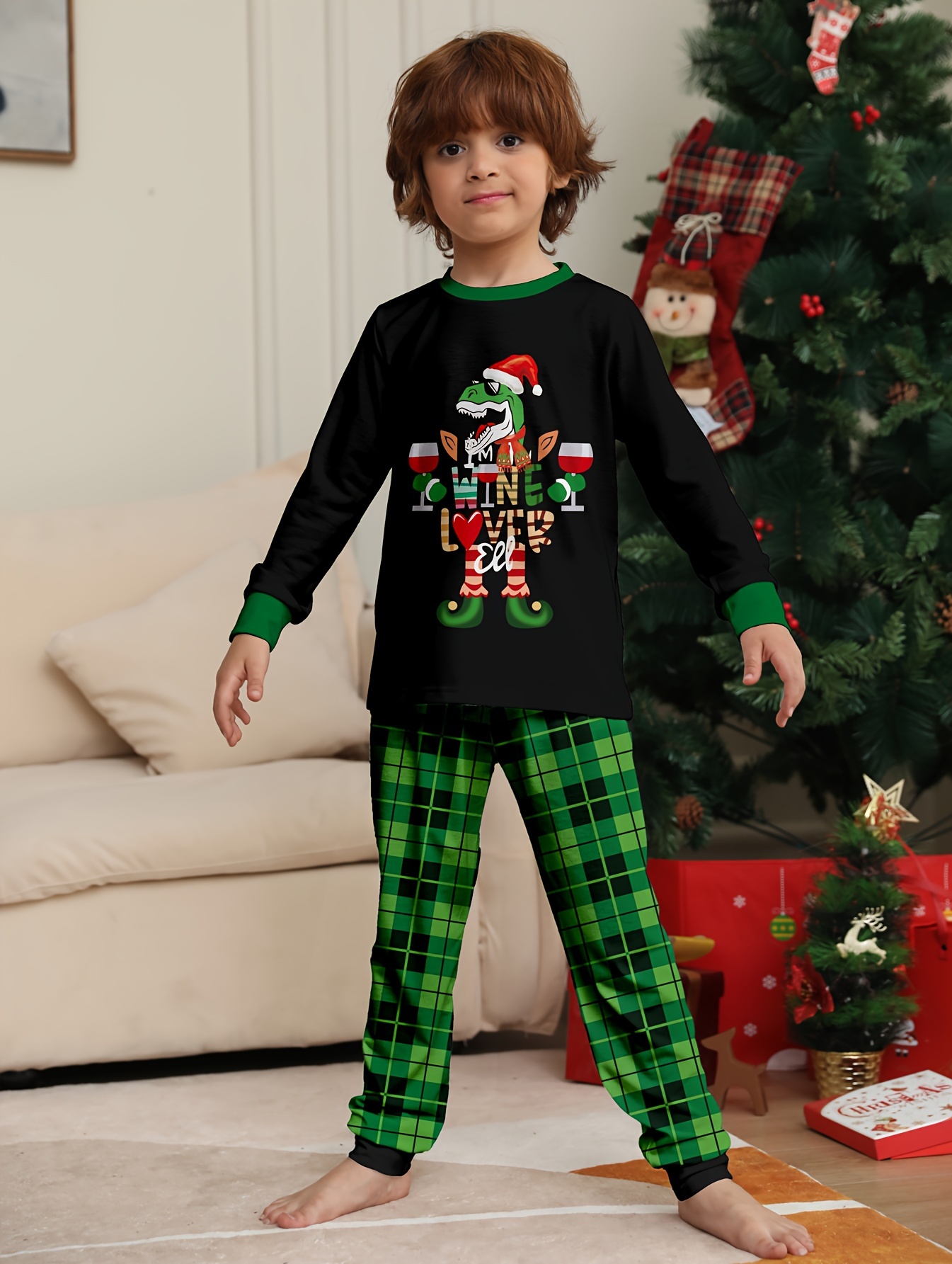 2-piece Kid Boy Animal Dinosaur Print Long-sleeve Tee and Stripe Pants Pajamas Lounge Set
