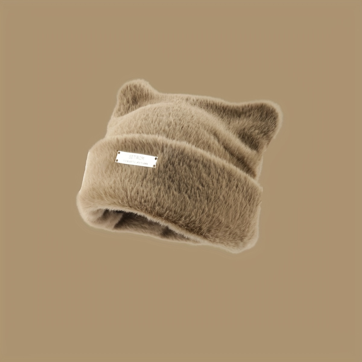 

Iron Label Decor Beanie With Ears Cute Warm Plush Cat Beanie Winter Faux Fur Beanies Elastic Knit Hats For Women Outdoor