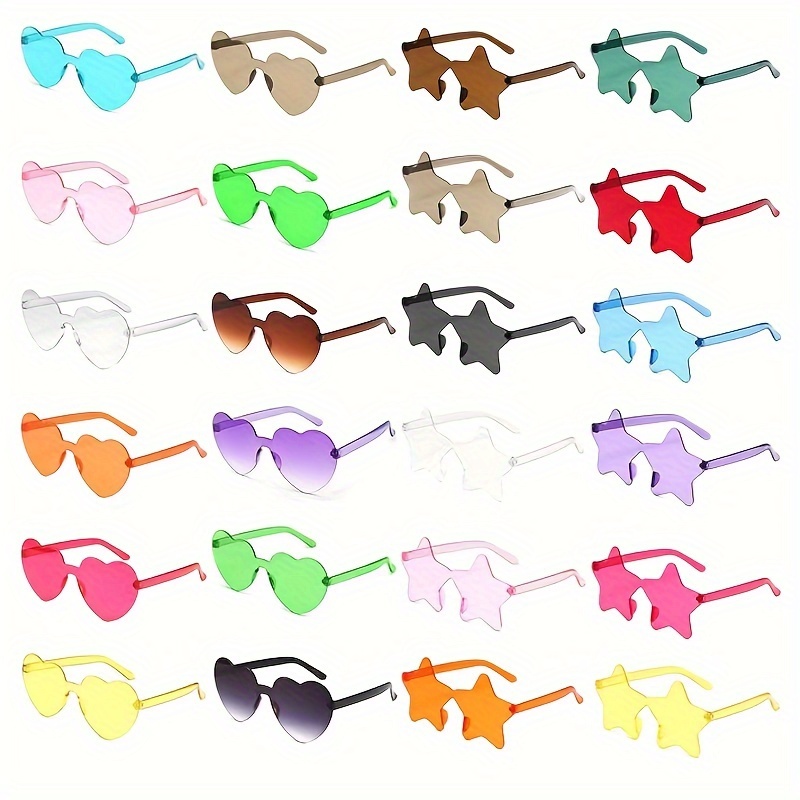 

10pcs Men's And Women's Sunglasses, Hearts And Stars Glasses, Frameless Candy Color Heart-shaped Glasses, Suitable For Parties, Outdoor, Cosplay Costumes, Beach Parties, Random Colors Easter Gift