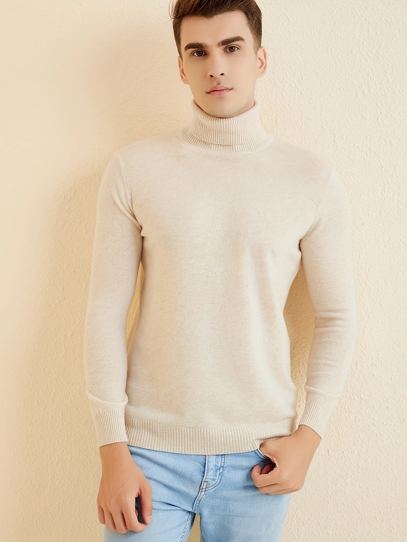 Liny Xin Men's High Neck 100% Merino Wool Sweater 2023 Fall - Temu Canada