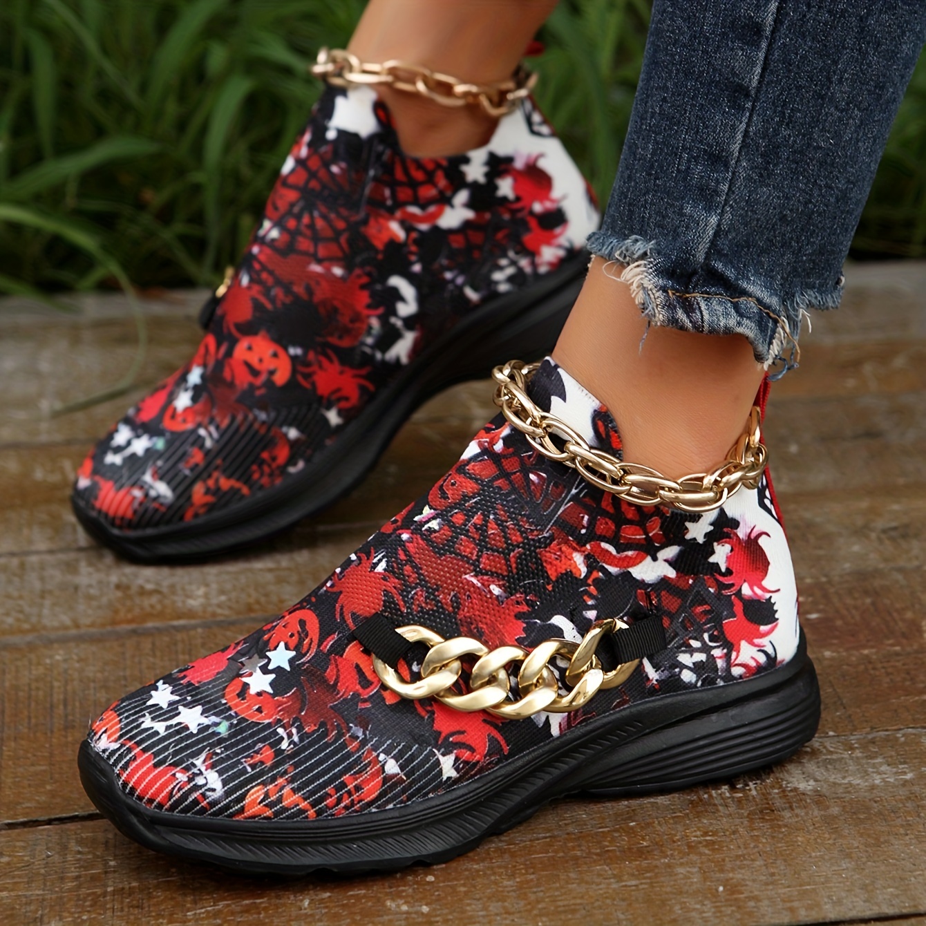 Women's Cartoon Print Knitted Sneakers, Slip On Shock Absorption Flat  Sporty Shoes, Lightweight Low-top Casual Shoes - Temu United Arab Emirates