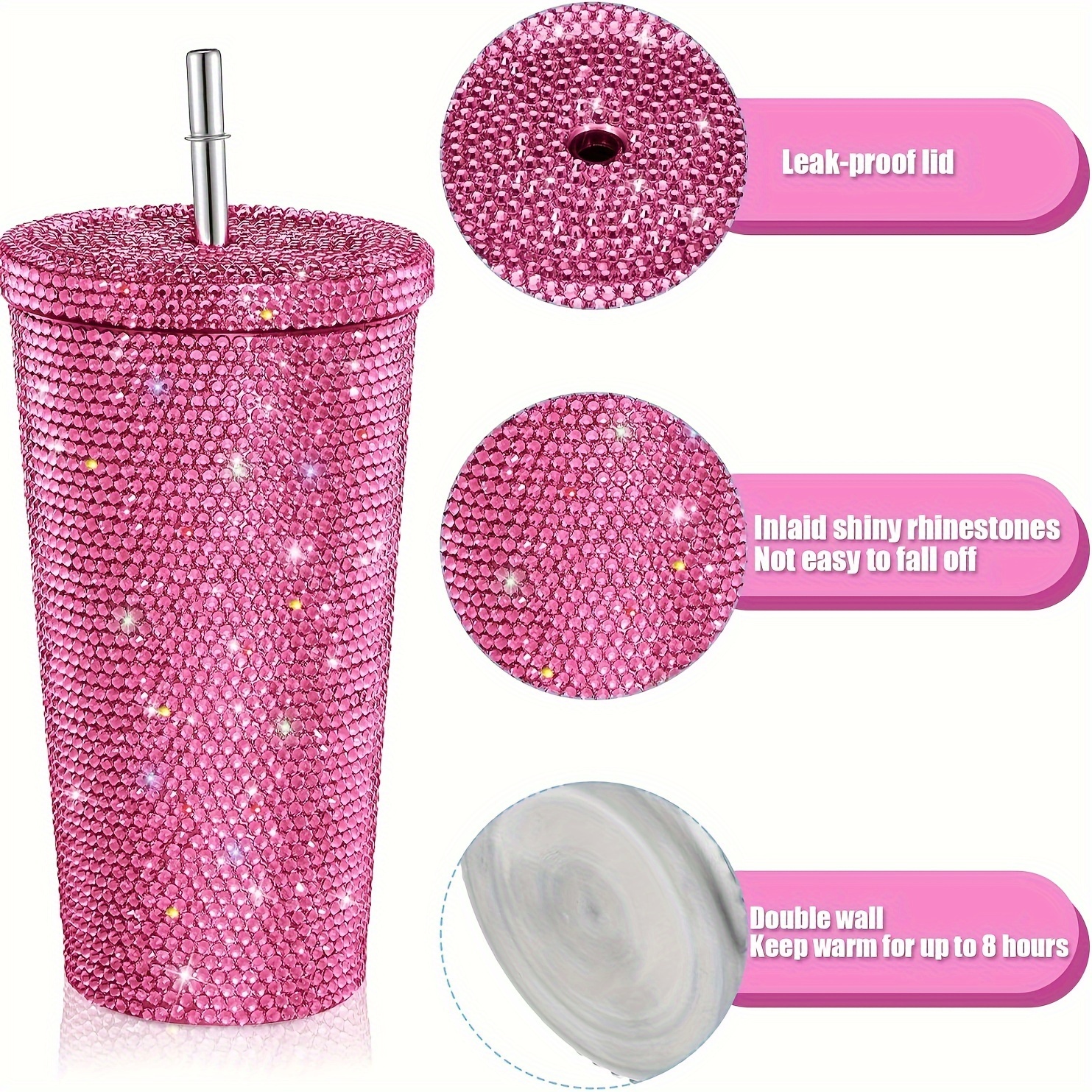 Rhinestone Travel Tumbler Cup in Dark Pink