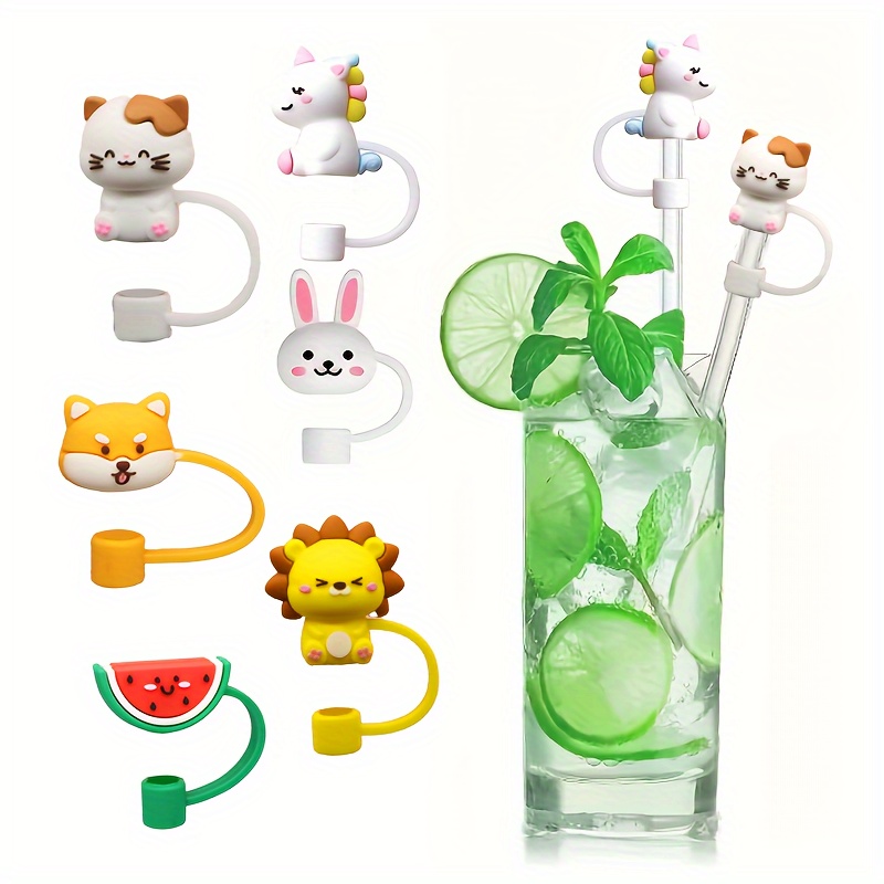 Straw Tips Cover Reusable Straw Toppers Cartoon Cat - Temu