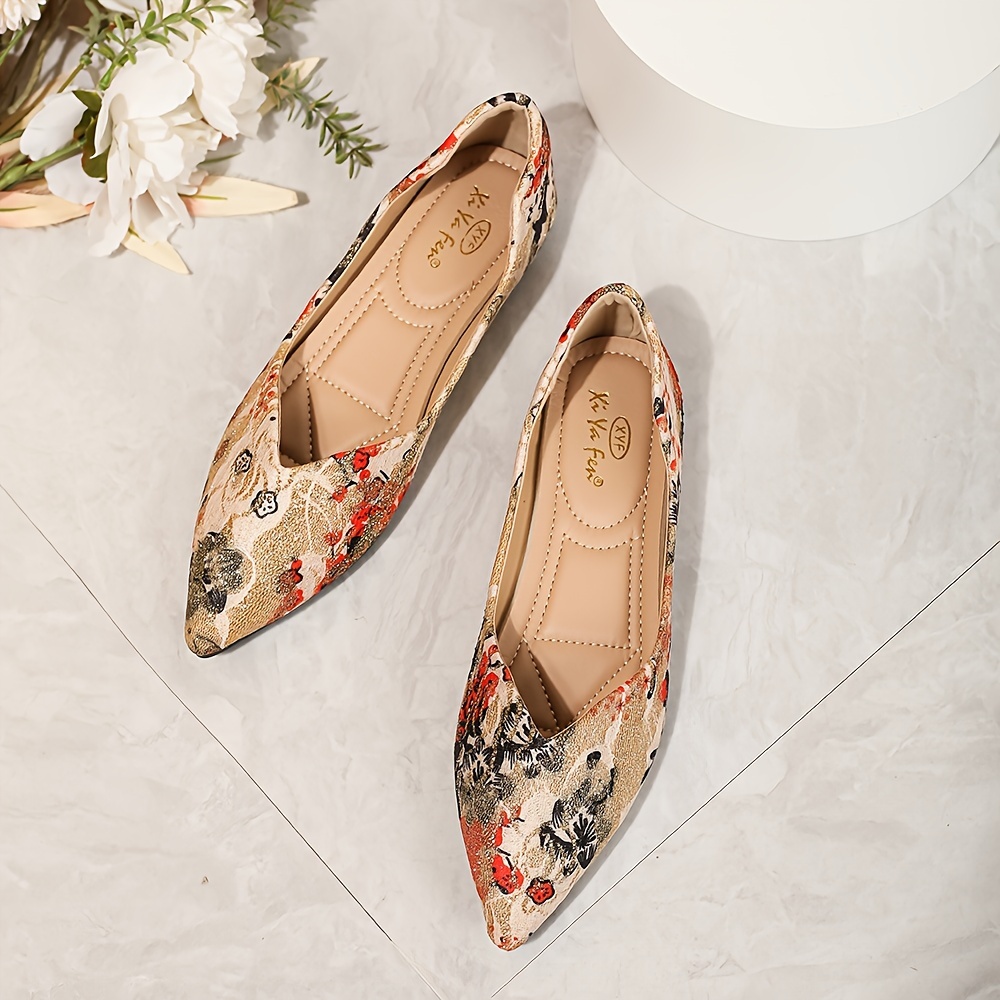 Women's Floral Print Flat Shoes, Pointed Toe Elastic Cross Strap Slip On  Shoes, Stylish D'Orsay Flats