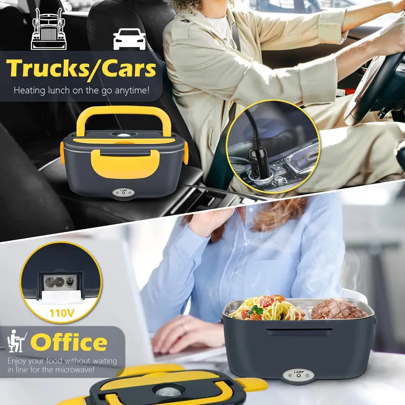 Electric Lunch Box Food Warmer, Food Heater 3 In 1 12/24/110V For Car And  Home, Lunch Heating Microwave For Truckers With Stainless Steel Container, 5