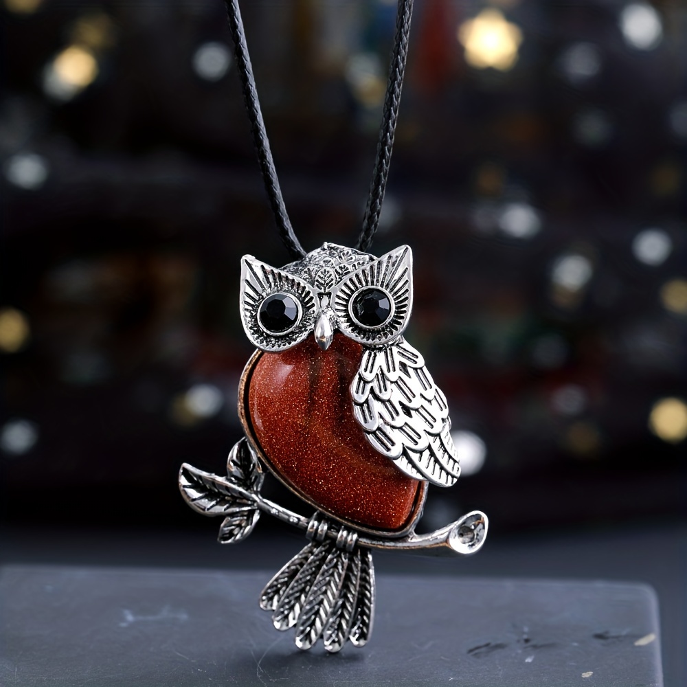 Natural Crystal Owl Healing Crystal Stone Pendant Necklace Temu