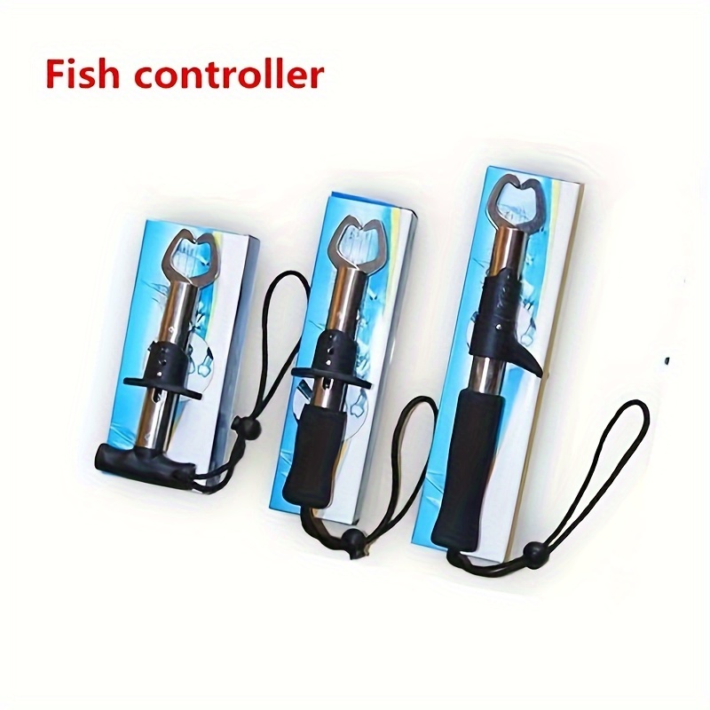 Portable Fish Grip Grab Catch Mouth Lip Gripper Grabber Catcher Fishing  Tackle Tools Mini stainless steel fish control_Black + rope + white box