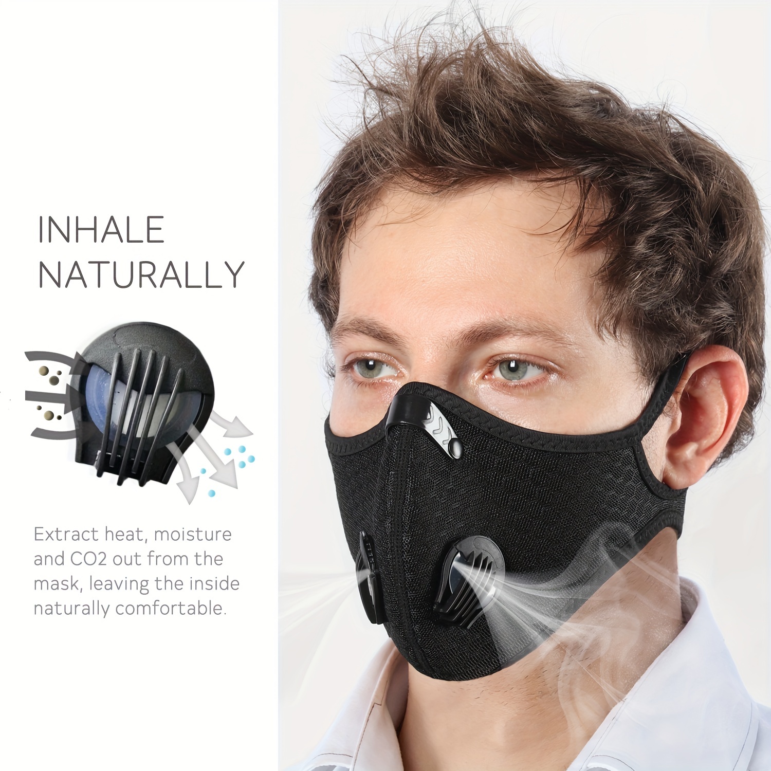 Unisex Adjustable Mask With Valves And Filters Washable - Temu