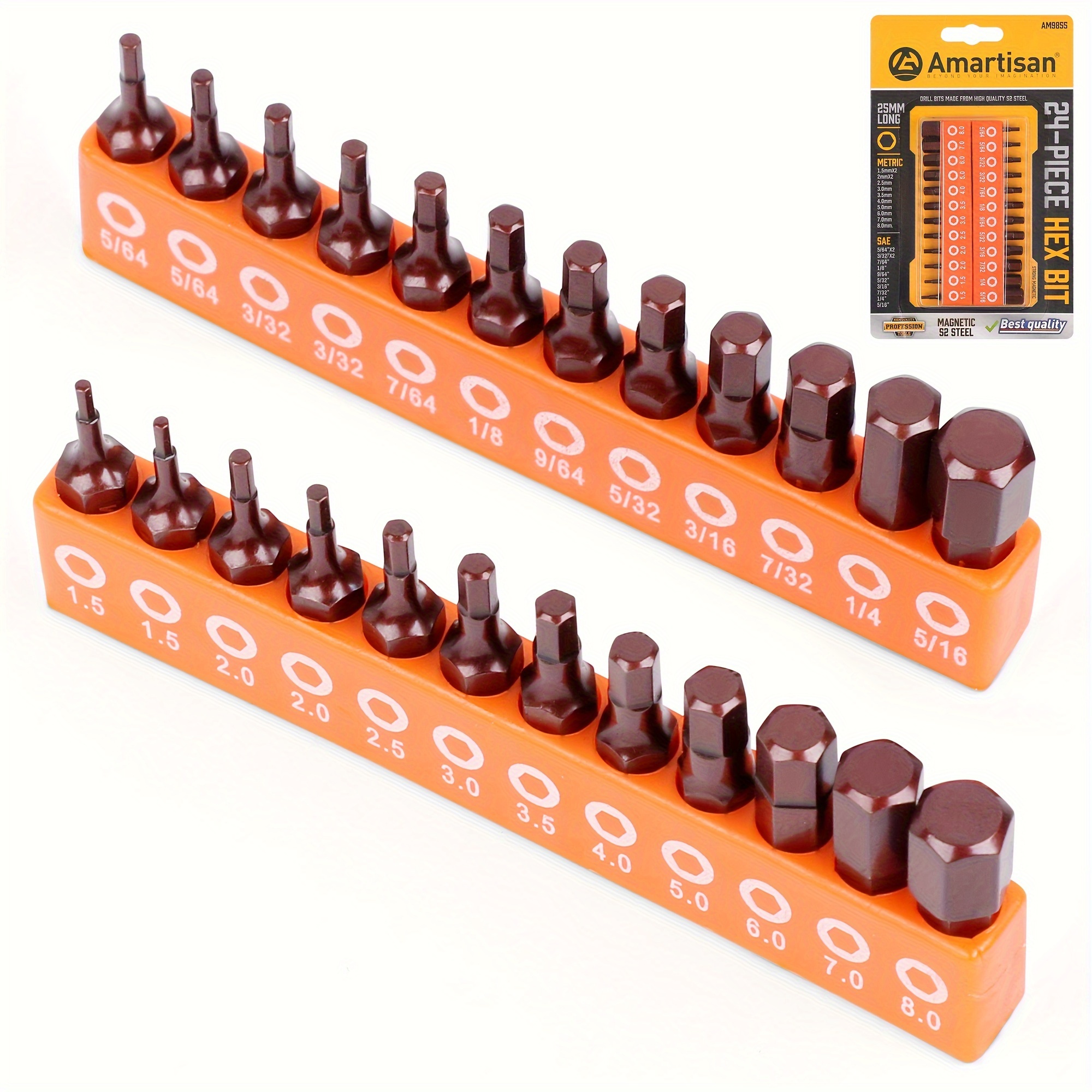 

24pcs/set Of Metric And British S2 Alloy Tool Steel Hexagonal Wrench Drill Bits, 25mm Long