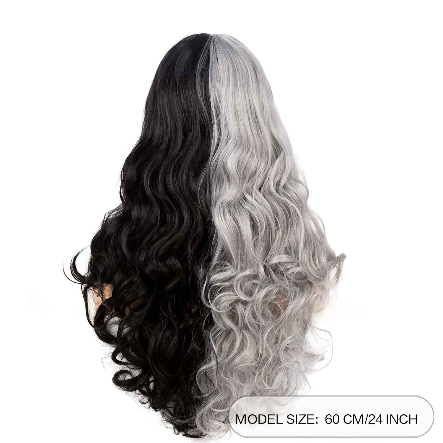 Half Black Grey Wig Bangs Long Curly Wavy Synthetic Heat Temu