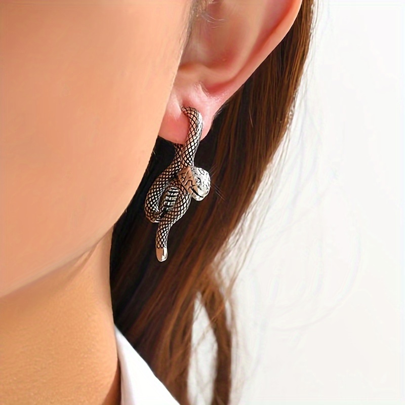 Retro Punk Snake Front Rear Stud Earrings