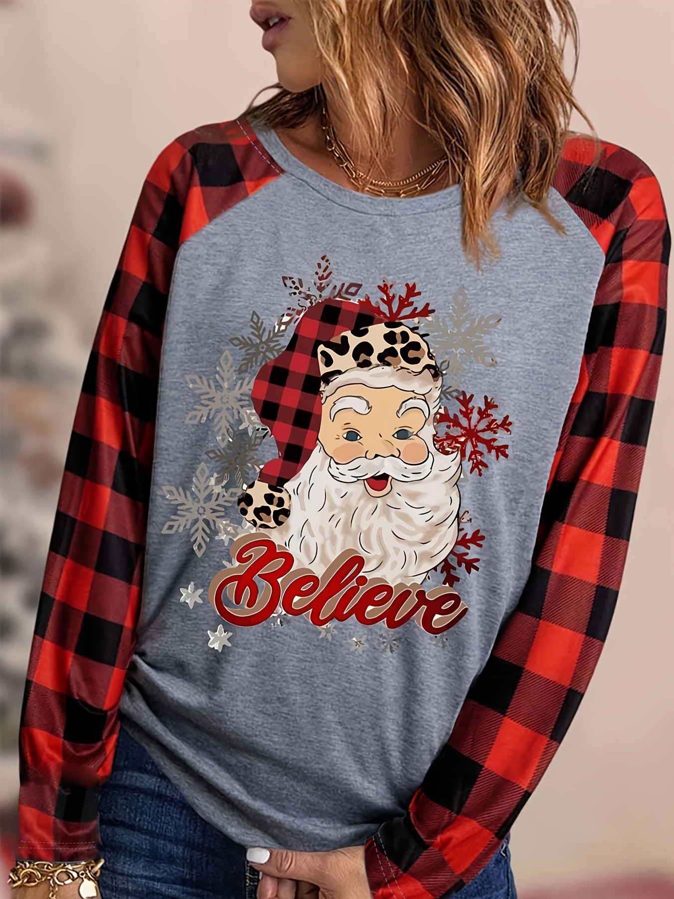 Casual Soft Christmas Print Lounge Wear Long Sleeve Tops - Temu Canada