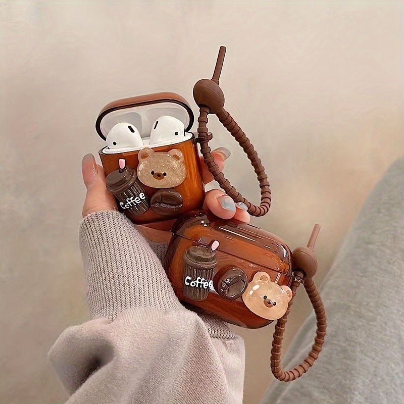 

Wind Caramel Colored 3d Teddy Bear With Chain Airpodspro Protective Case Wireless Headphone Case