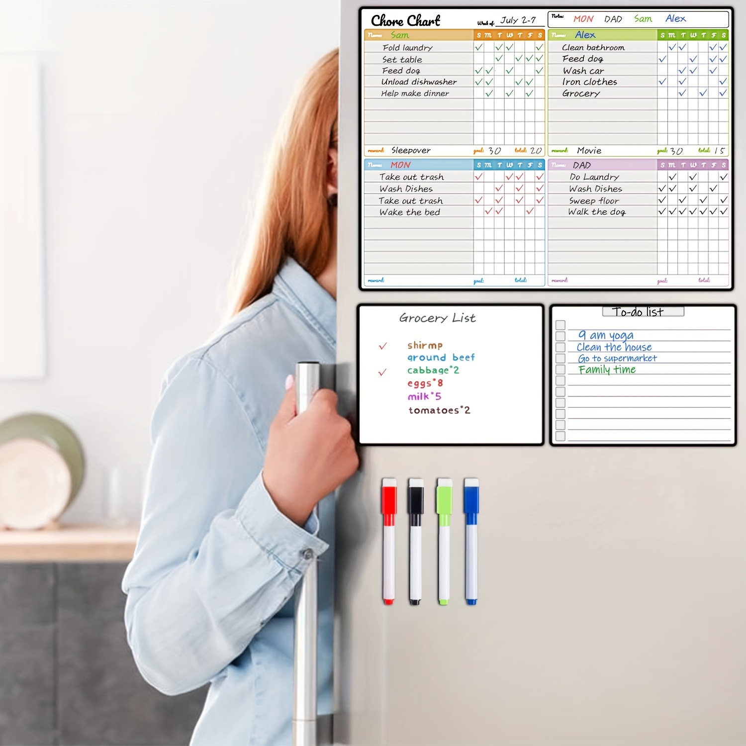 Hendson Magnetic Dry Erase Chore Chart and Menu Board Set for Kitchen Fridge - 11 inch x 17 inch Responsibility & Behavior Refrigerator Reward Incentive for