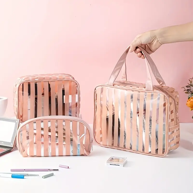 Makeup Bags Kit Stripes Pattern Cosmetic Bag Set Portable