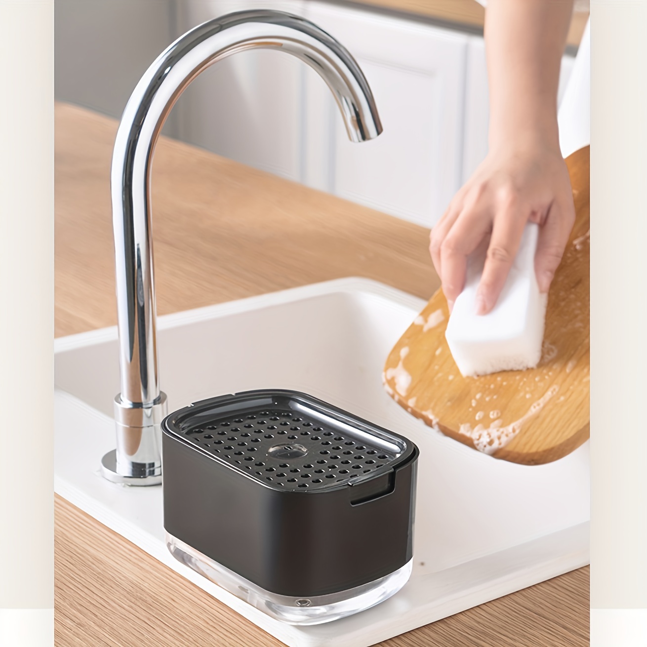 Dispensador de jabón, dispensador de jabón para platos de cocina, soporte  de esponja para dispensador de jabón para platos de fregadero TUNC  Sencillez