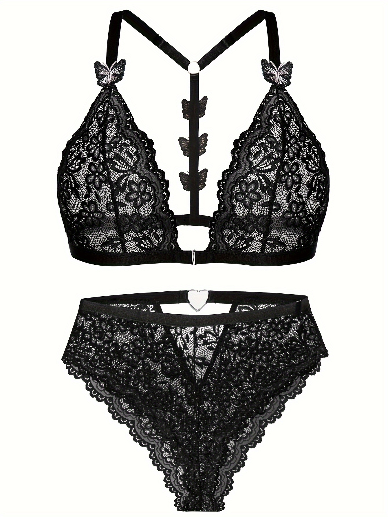 Floral Lace Cut-out Ring Linked Lingerie Set