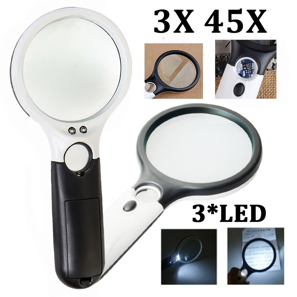 Mini lupa portátil de mano 4x, lente de lupa con luz Led para