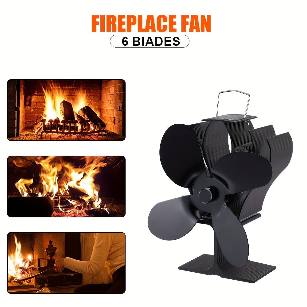 Heat Powered Stove Fan 6-Blades & Thermometer Eco-friendly Fireplace  Accessories