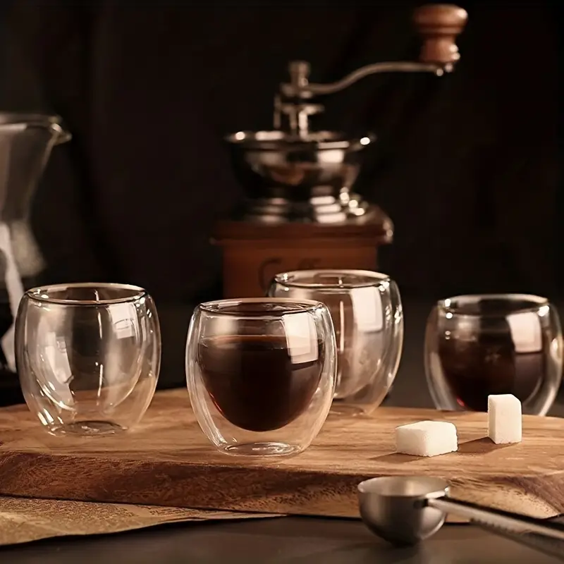  BALENA Tazas de café expreso de doble pared, juego de 2 vasos  transparentes de 5.4 onzas con aislamiento térmico para café caliente o  frío, bebidas con leche, té, hermosas asas de