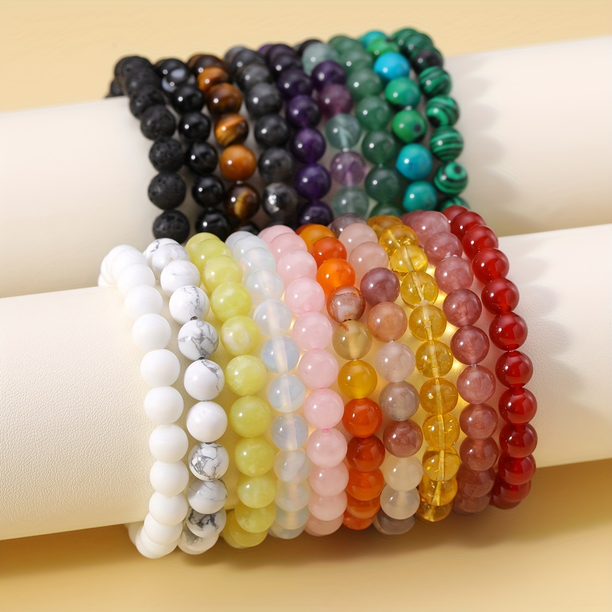 7 bracelets chakras roche de lave naturelle diffuseur d'huile essentielle  yoga é