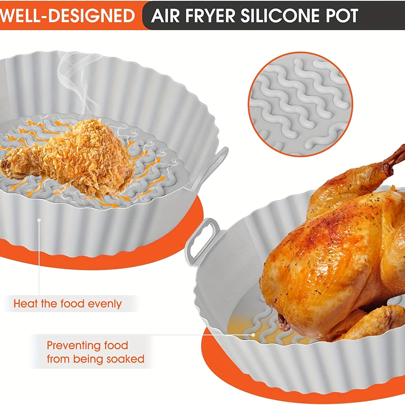 Air Fryer Silicone Liners Square 2 Pack 8.6 Inch Airfryer Liners 4-7 QT  Reusable Air Fryer Liners Silicone Pot Oven Liner Baking Tray, Air Fryer