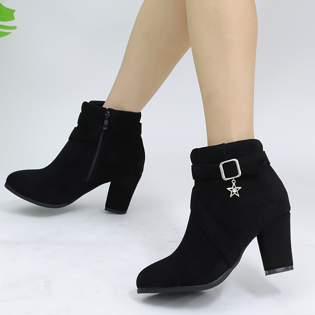 Black Toe White Ankle Boots, Block High Heel Shoes