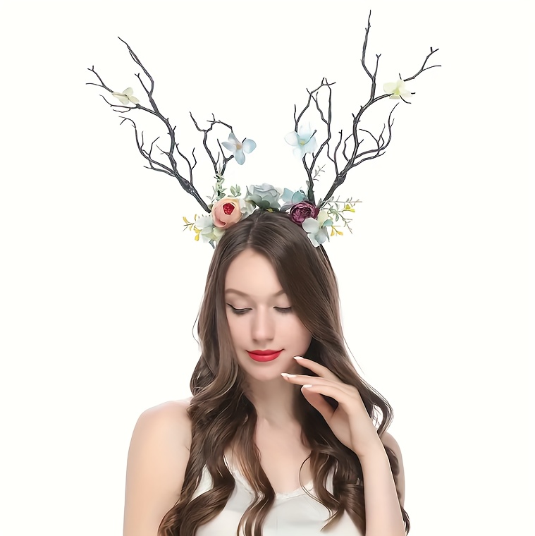 Exaggerated Large Branch Head Hoop Boho Simulated Flower Ladies Dress Up Headwear Party Elf Dress Up Hair Accessories details 3