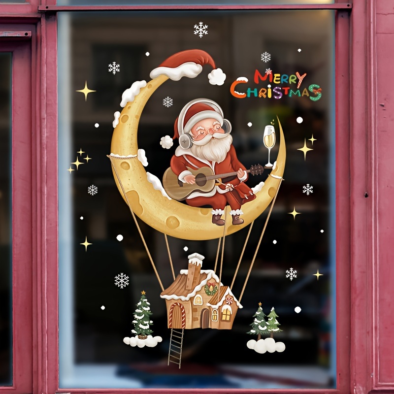 1 Feuille Mignon Père Noël Noël Autocollant Fenêtre En Verre