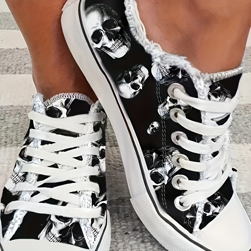 

Women's Skull Print Canvas Shoes, Casual Lace Up Outdoor Shoes, Lightweight Low Top Sneakers