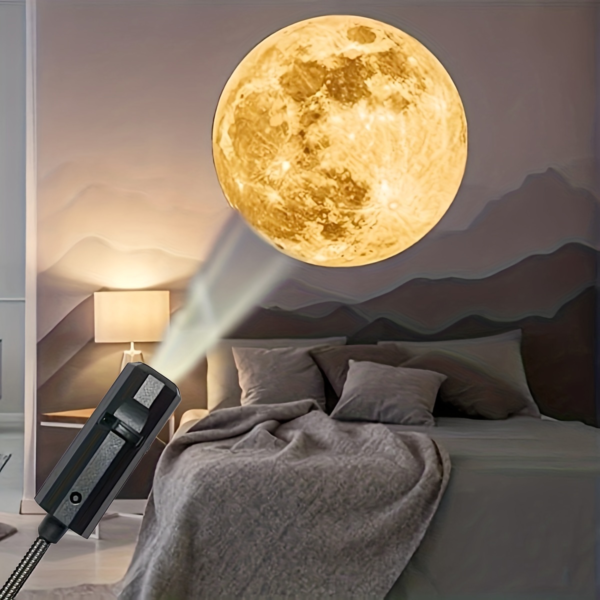 Moon Lamp Projector Night Light,360 Degree Moon Projection Light USB  Powered Lighting,Romantic Moon Atmosphere Projector For Moon Fantasy  Lovers,Coupl