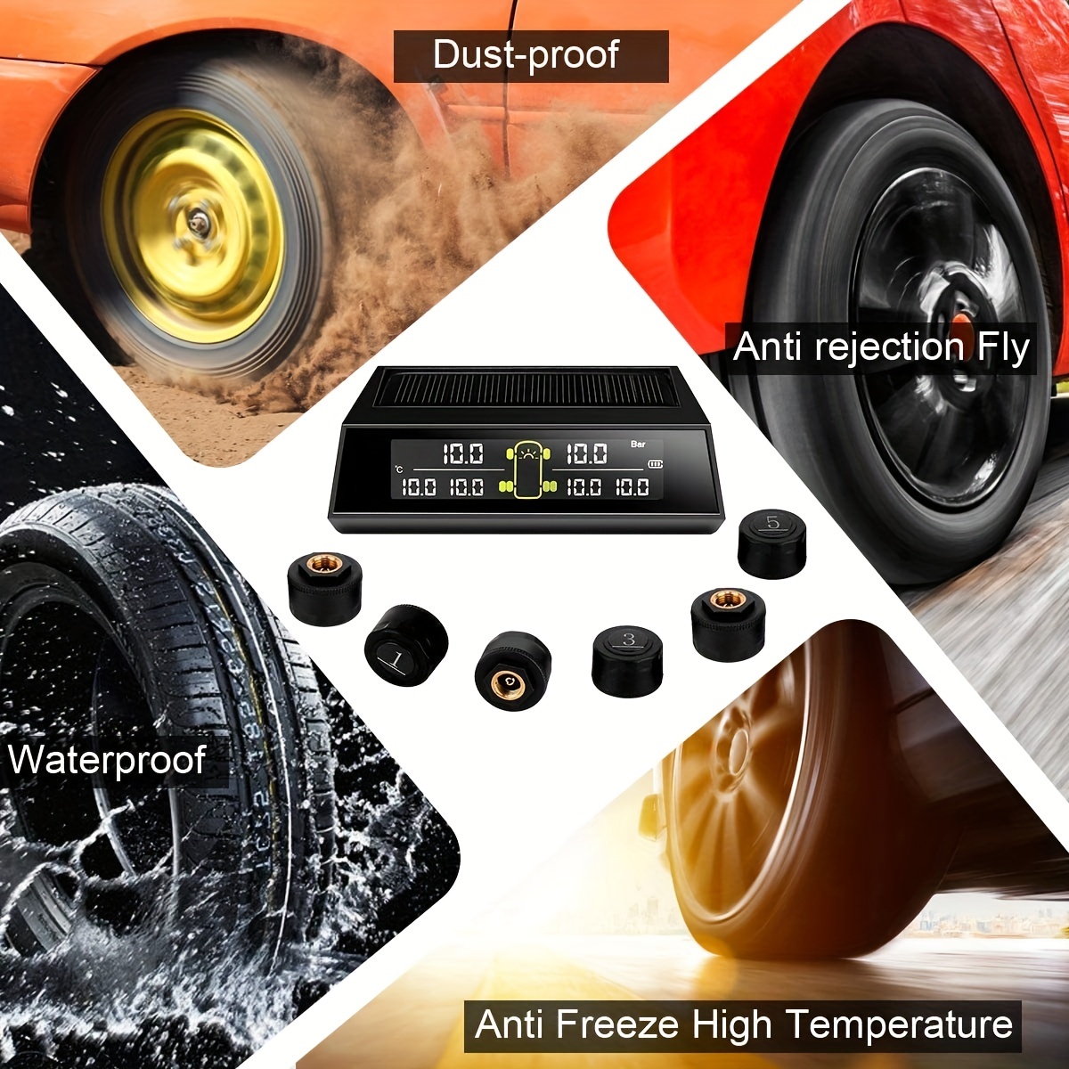 Tire Pressure Monitoring System Wireless Solar Tpms With 4 External Sensors,  Real-time Display Temperature Pressure 22-87 Psi For Car Rv Suv Mpv Sedan -  Temu