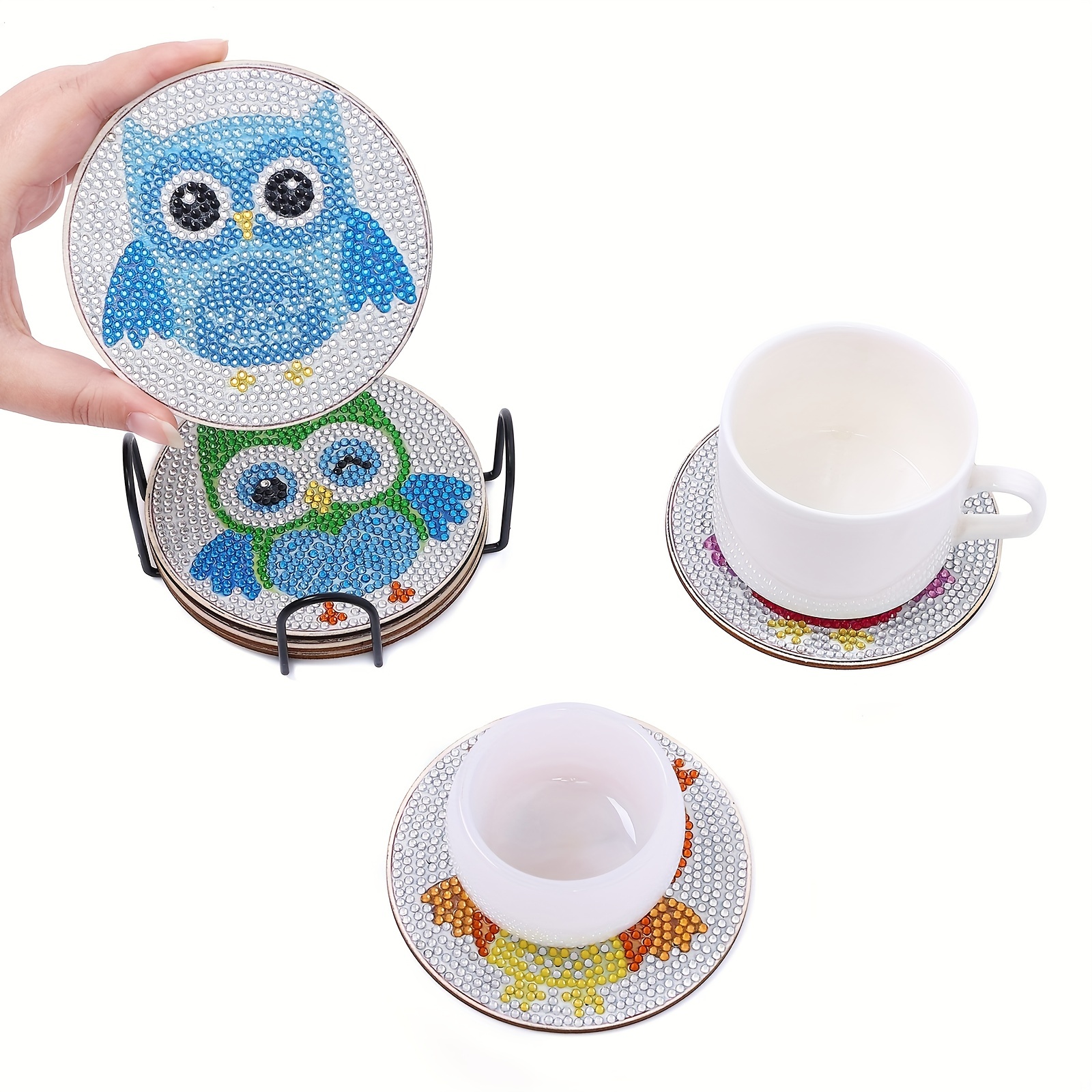 10pcs 10x10cm/3.94x3.94in Owl Shaped Diamond Painting Coasters Set, DIY Owl  Diamond Painting Coasters, With Holder, Art Craft Supplies For Beginners